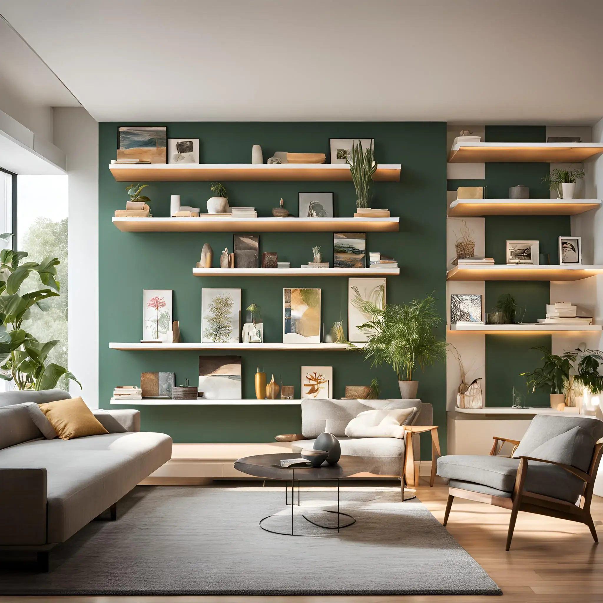 floating shelves with canvas prints